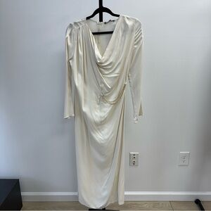 NWT Zara Ivory Satin Draped Long Sleeve Maxi Dress